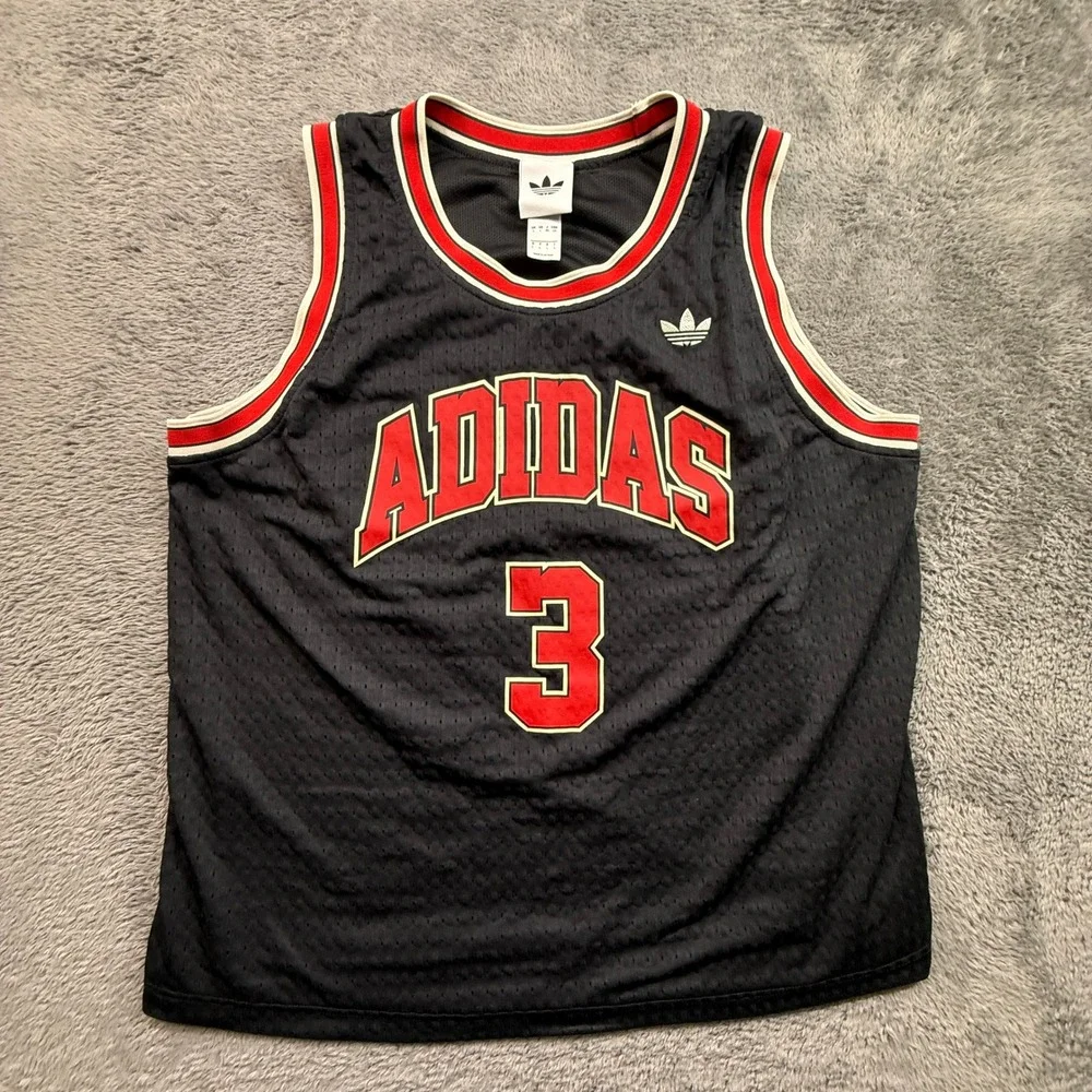 Adidas Basketball Jersey Mens L Black Red Excellent Mesh Trefoil Number 3